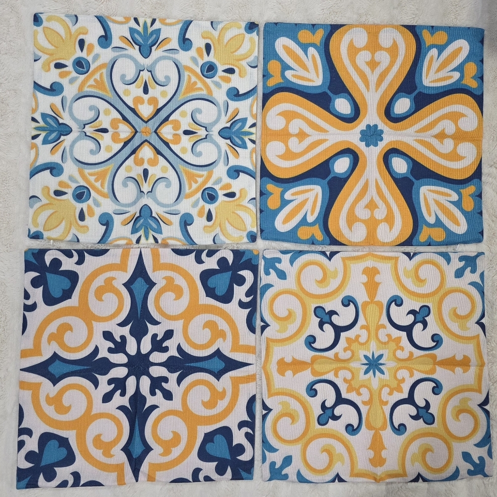 Colorful Pillow Covers, Zippered Pillow Covers, Yellow, Blue, 18x18